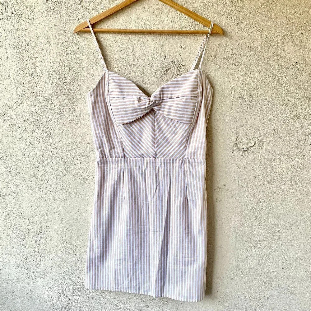 Derek Heart Tan White Striped Mini Dress Large